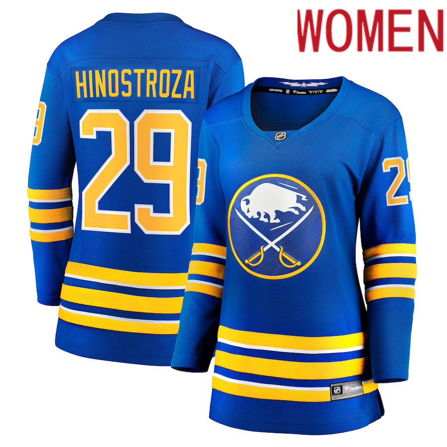 Women Buffalo Sabres 29 Vinnie Hinostroza Fanatics Branded Royal Home Breakaway Player NHL Jersey